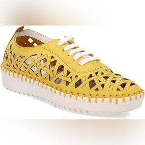 Eric Michael Yellow Sneakers with Geometric Cut-Outs